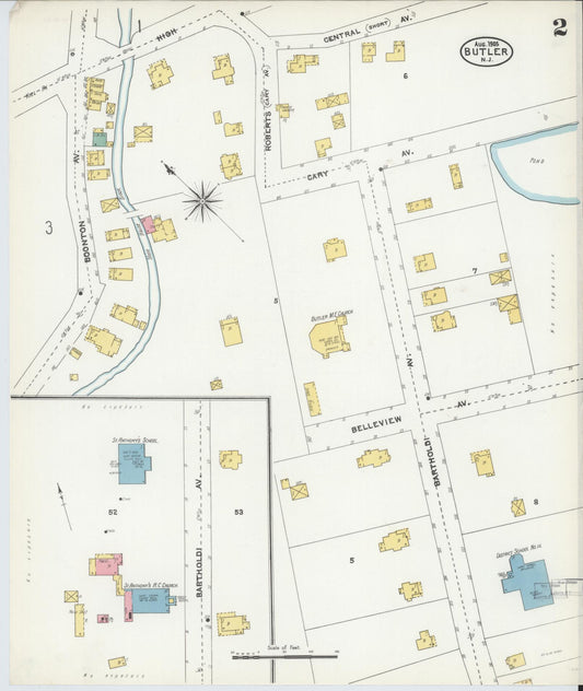 Sanborn Fire Insurance Map from Butler, Morris County, New Jersey (1905), Sheet #0002 - Historic Sanborn Fire Insurance Map Print, vintage old map wall art, antique decor, genealogy gift, New Jersey New Jersey map