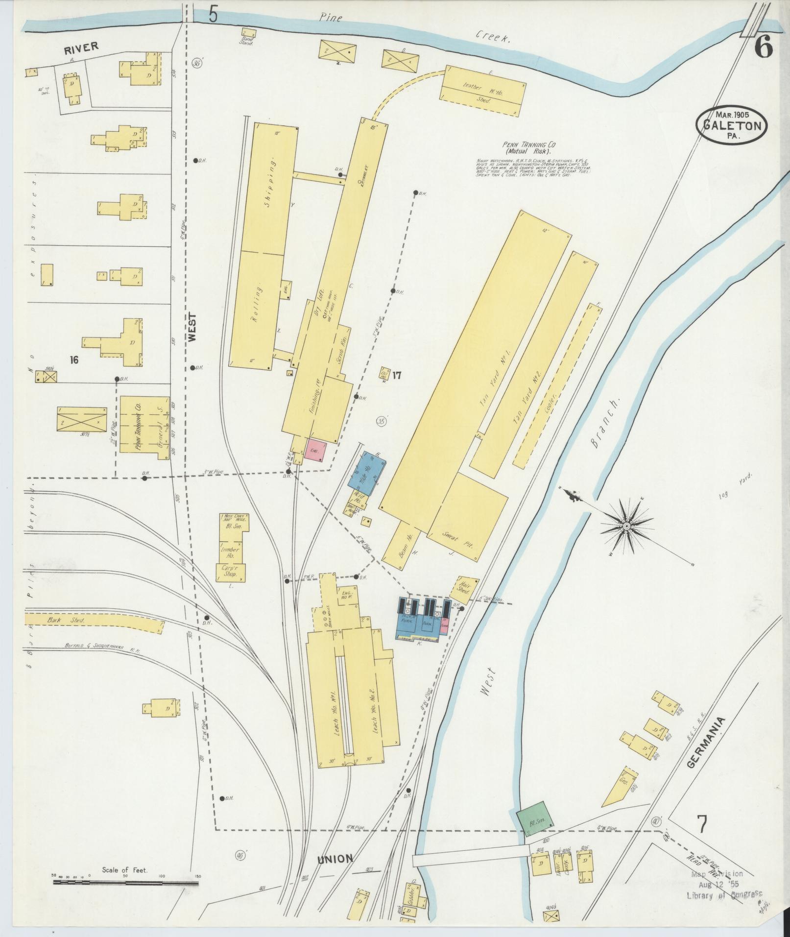 Sanborn Fire Insurance Map from Galeton, Potter County, Pennsylvania (1905), Sheet #0006 - Historic Sanborn Fire Insurance Map Print, vintage old map wall art, antique decor, genealogy gift, Pennsylvania Pennsylvania map