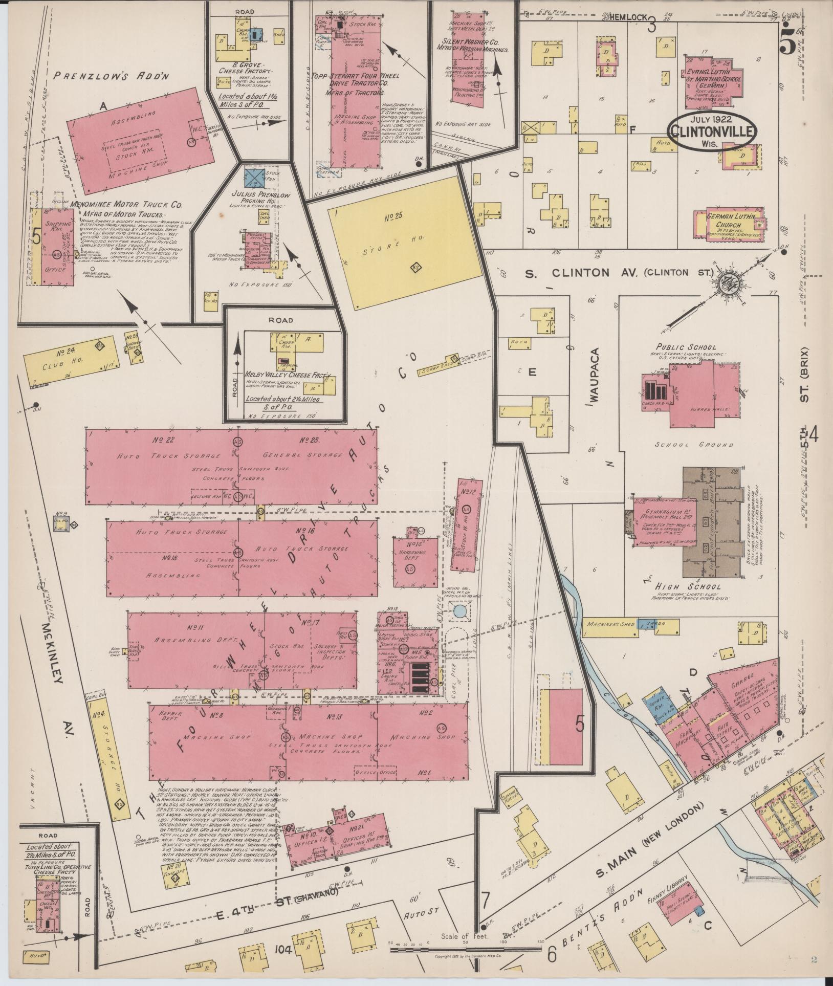 Sanborn Fire Insurance Map from Clintonville, Waupaca County, Wisconsin (1922), Sheet #0005 - Historic Sanborn Fire Insurance Map Print, vintage old map wall art, antique decor, genealogy gift, Wisconsin Wisconsin map
