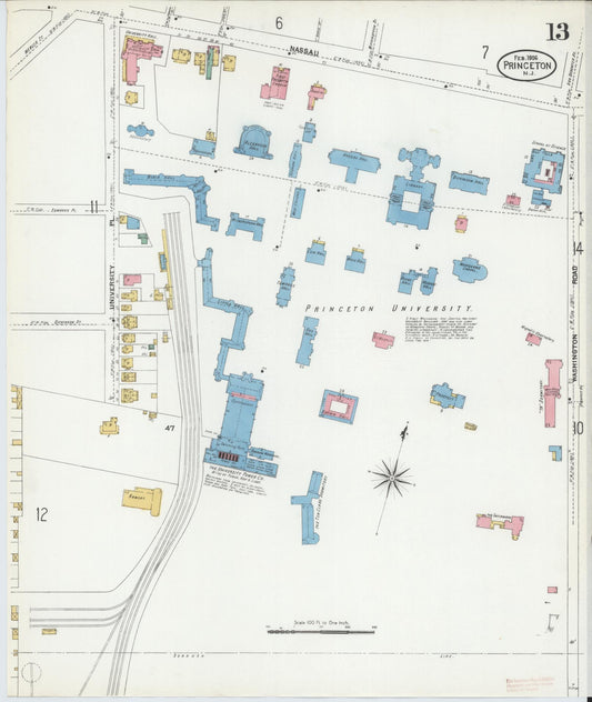 Sanborn Fire Insurance Map from Princeton, Mercer County, New Jersey (1906), Sheet #0013 - Historic Sanborn Fire Insurance Map Print, vintage old map wall art, antique decor, genealogy gift, New Jersey New Jersey map