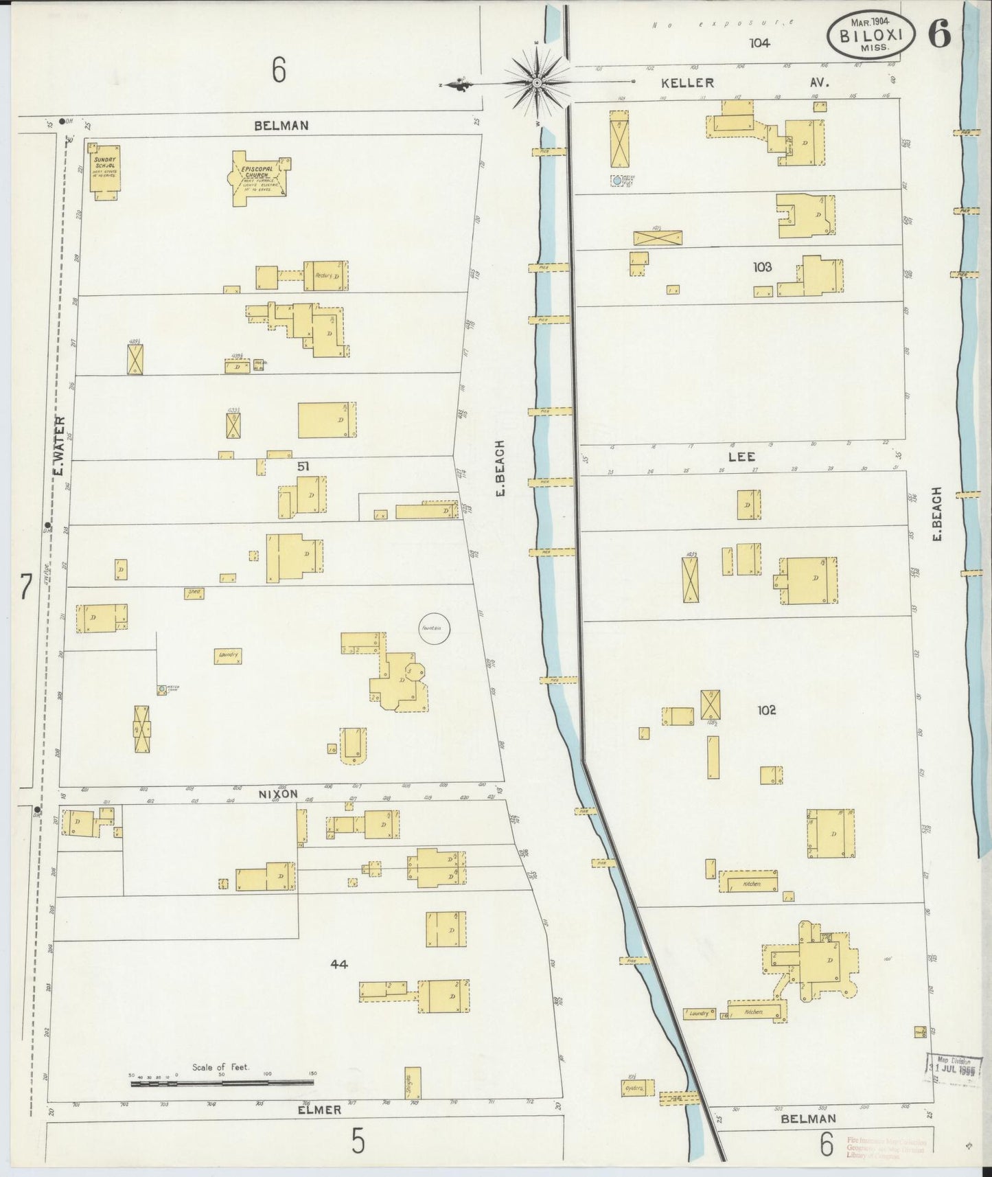 Sanborn Fire Insurance Map from Biloxi, Harrison County, Mississippi (1904), Sheet #0006 - Complete Map Set gallery image, historic Sanborn map, vintage wall art, Mississippi Mississippi