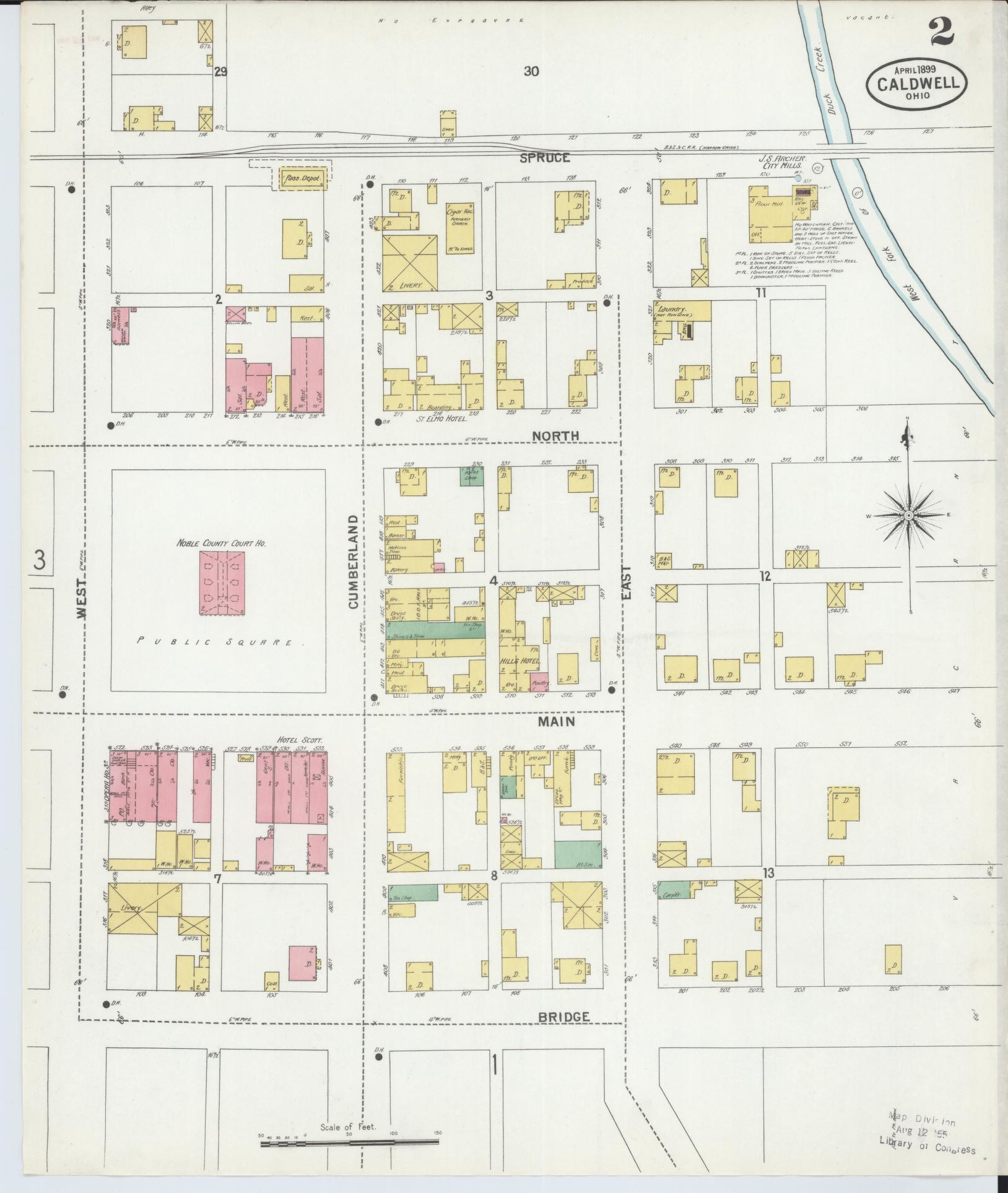 Sanborn Fire Insurance Map from Caldwell, Noble County, Ohio (1899), Sheet #0002 - Historic Sanborn Fire Insurance Map Print, vintage old map wall art, antique decor, genealogy gift, Ohio Ohio map
