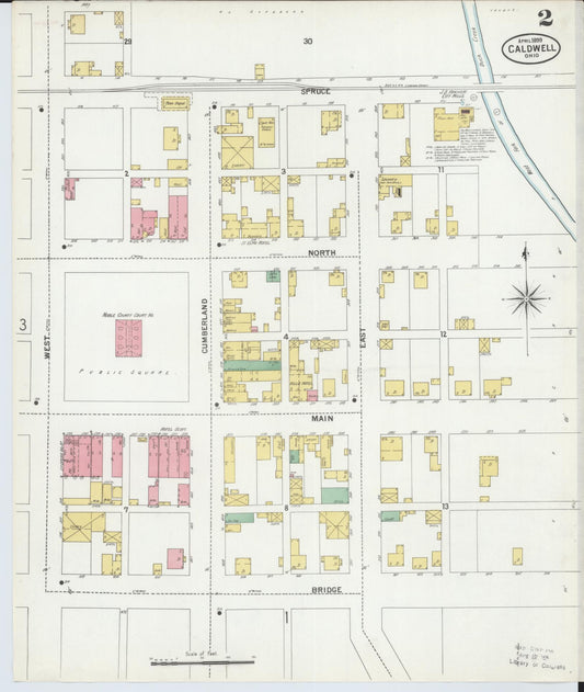 Sanborn Fire Insurance Map from Caldwell, Noble County, Ohio (1899), Sheet #0002 - Historic Sanborn Fire Insurance Map Print, vintage old map wall art, antique decor, genealogy gift, Ohio Ohio map
