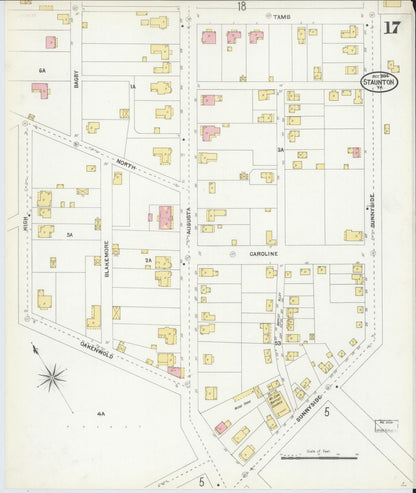 Sanborn Fire Insurance Map from Staunton, Independent Cities, Virginia (1904), Sheet #0017 - Historic Sanborn Fire Insurance Map Print, vintage old map wall art, antique decor, genealogy gift, Virginia Virginia map