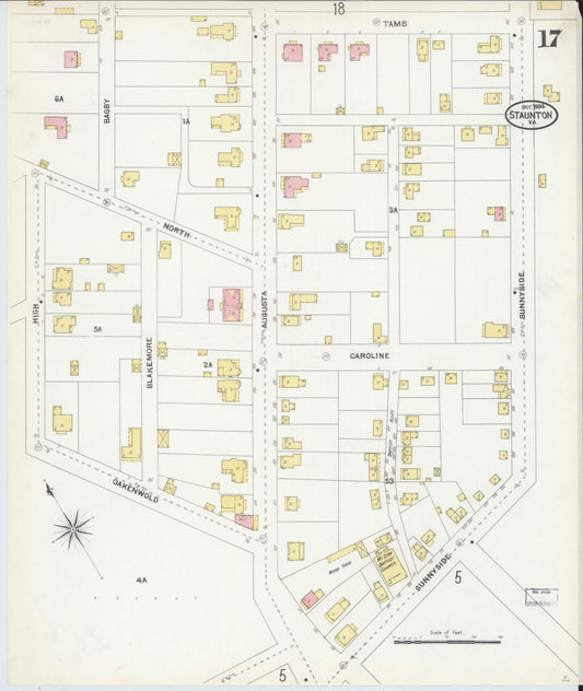 Sanborn Fire Insurance Map from Staunton, Independent Cities, Virginia (1904), Sheet #0017 - Historic Sanborn Fire Insurance Map Print, vintage old map wall art, antique decor, genealogy gift, Virginia Virginia map