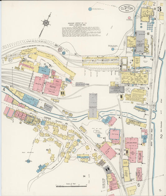Sanborn Fire Insurance Map from Clifton, Greenlee County, Arizona (1914), Sheet #0003 - Historic Sanborn Fire Insurance Map Print, vintage old map wall art, antique decor, genealogy gift, Arizona Arizona map