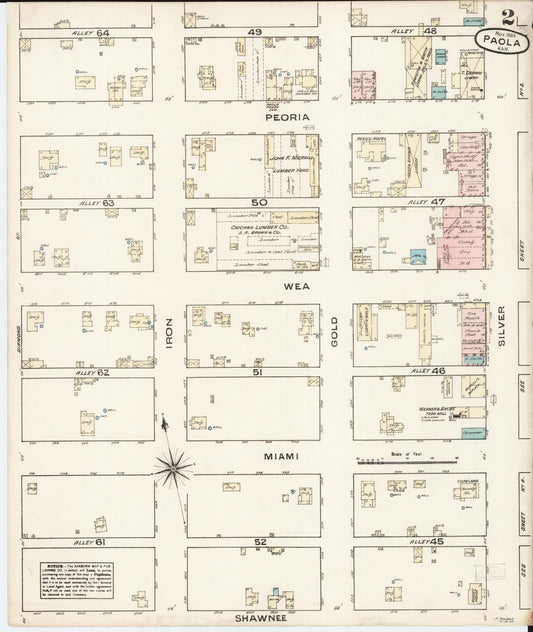 Sanborn Fire Insurance Map from Paola, Miami County, Kansas (1884), Sheet #0002 - Historic Sanborn Fire Insurance Map Print, vintage old map wall art, antique decor, genealogy gift, Kansas Kansas map