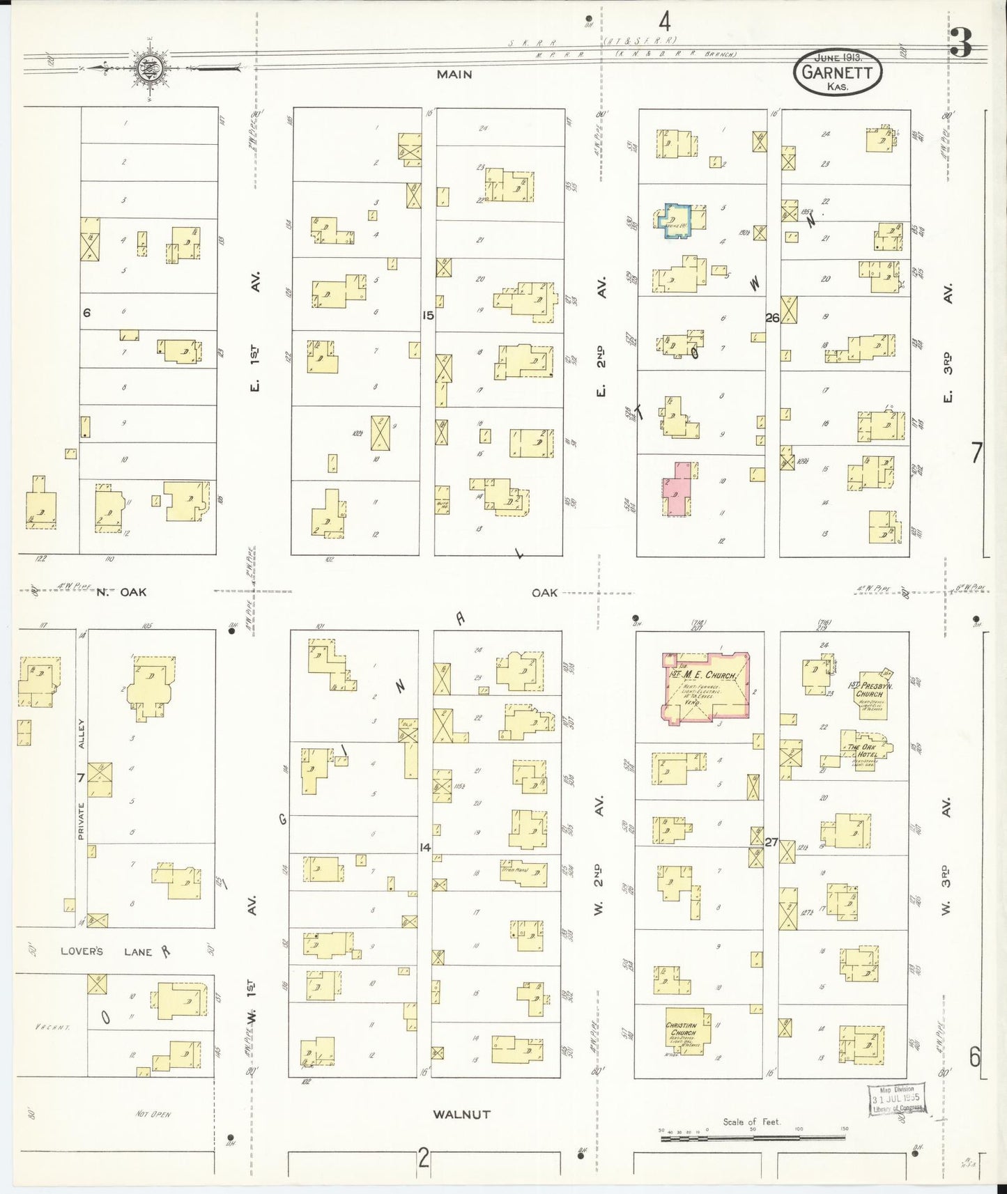 Sanborn Fire Insurance Map from Garnett, Anderson County, Kansas (1913), Sheet #0003 - Complete Map Set gallery image, historic Sanborn map, vintage wall art, Kansas Kansas