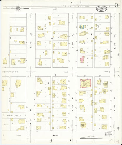 Sanborn Fire Insurance Map from Garnett, Anderson County, Kansas (1913), Sheet #0003 - Complete Map Set gallery image, historic Sanborn map, vintage wall art, Kansas Kansas