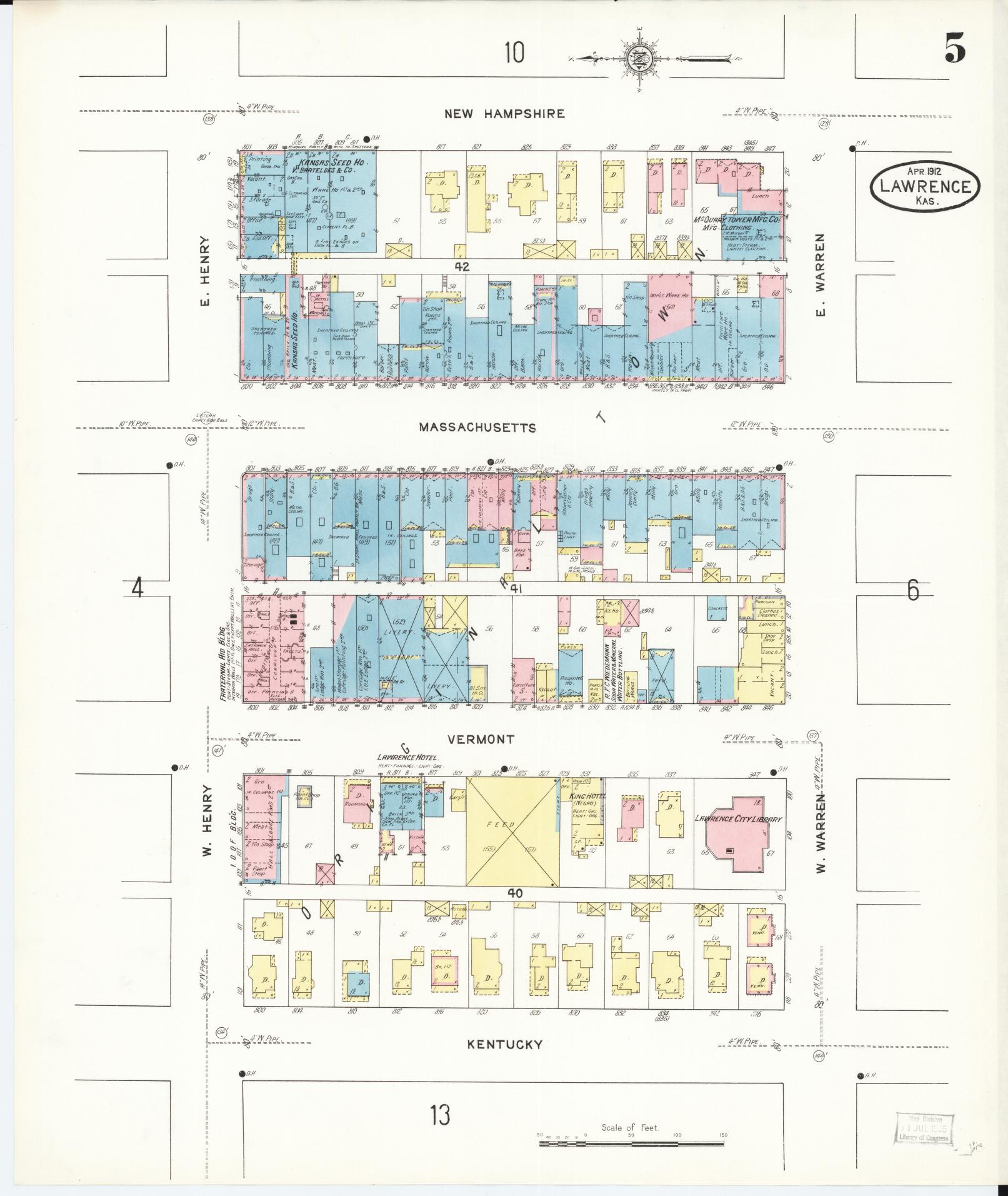 Sanborn Fire Insurance Map from Lawrence, Douglas County, Kansas (1912), Sheet #0005 - Historic Sanborn Fire Insurance Map Print, vintage old map wall art, antique decor, genealogy gift, Kansas Kansas map