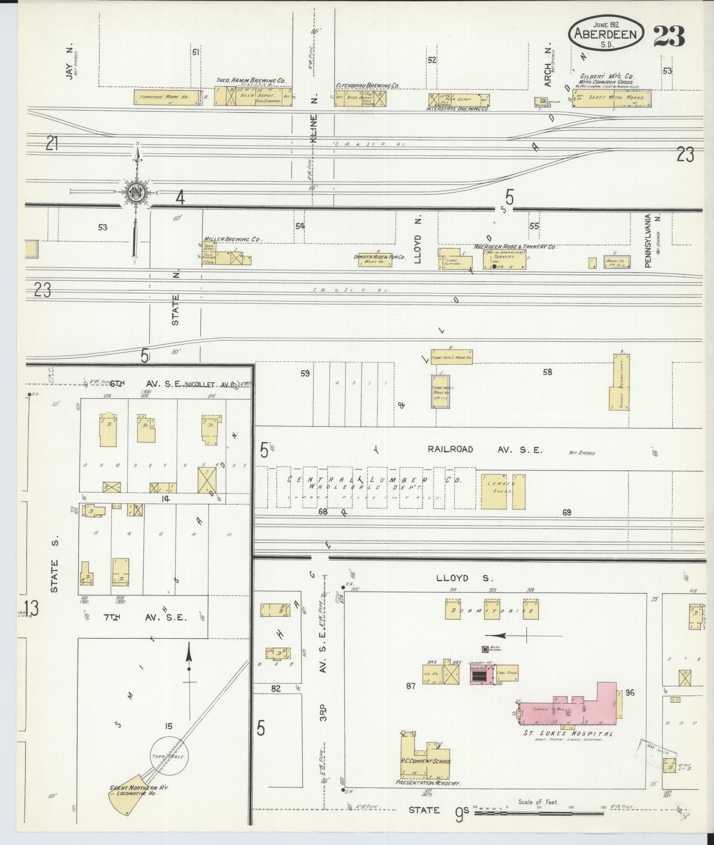 Sanborn Fire Insurance Map from Aberdeen, Brown County, South Dakota (1912), Sheet #0023 - Complete Map Set gallery image, historic Sanborn map, vintage wall art, South Dakota South Dakota