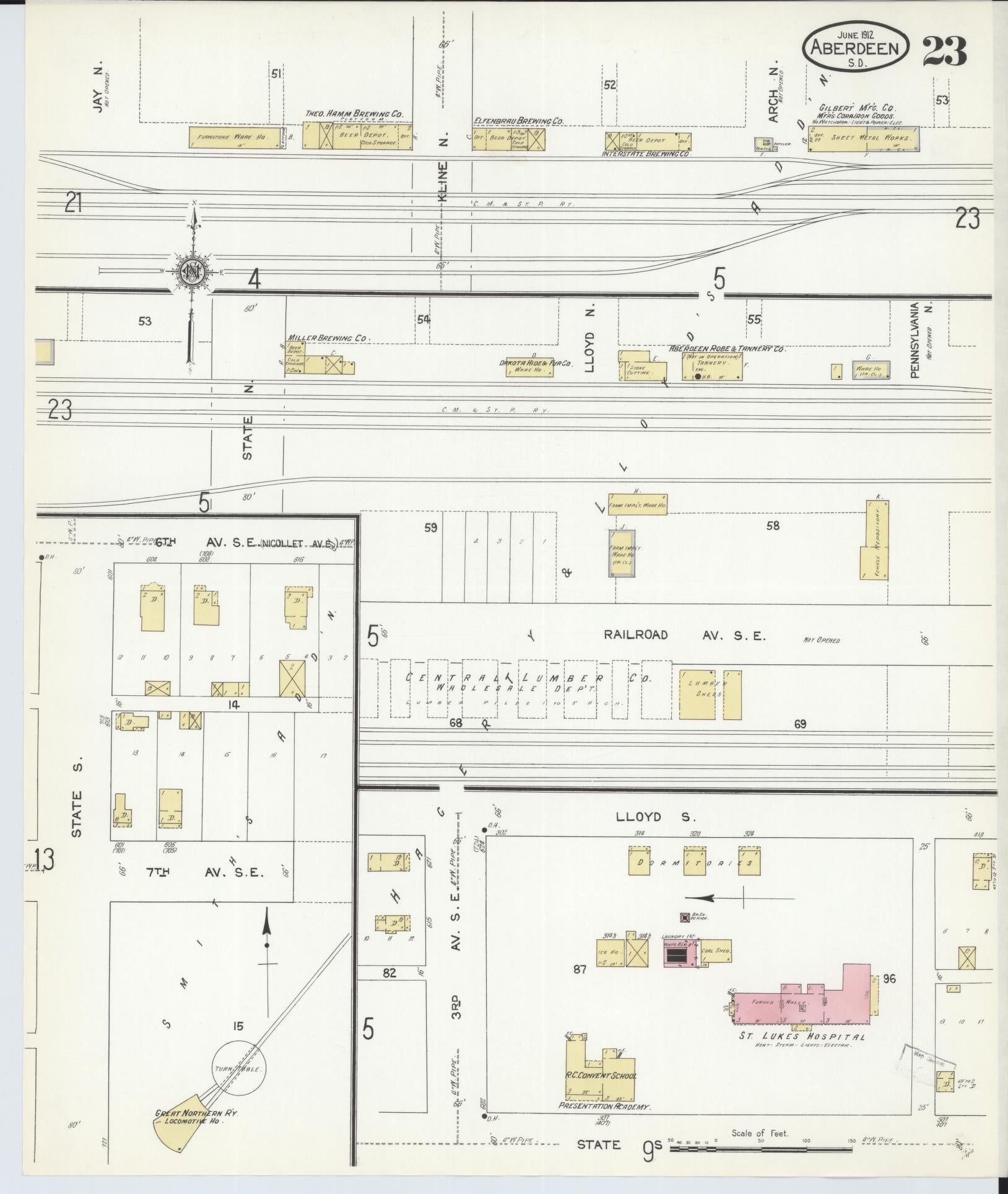 Sanborn Fire Insurance Map from Aberdeen, Brown County, South Dakota (1912), Sheet #0023 - Complete Map Set gallery image, historic Sanborn map, vintage wall art, South Dakota South Dakota