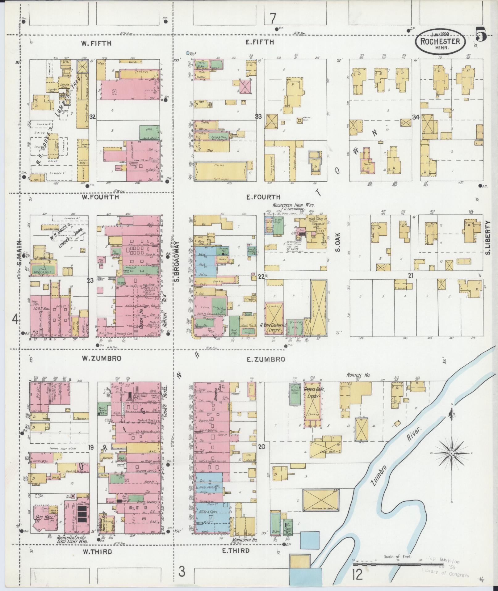 Sanborn Fire Insurance Map from Rochester, Olmsted County, Minnesota (1899), Sheet #0005 - Complete Map Set gallery image, historic Sanborn map, vintage wall art, Minnesota Minnesota