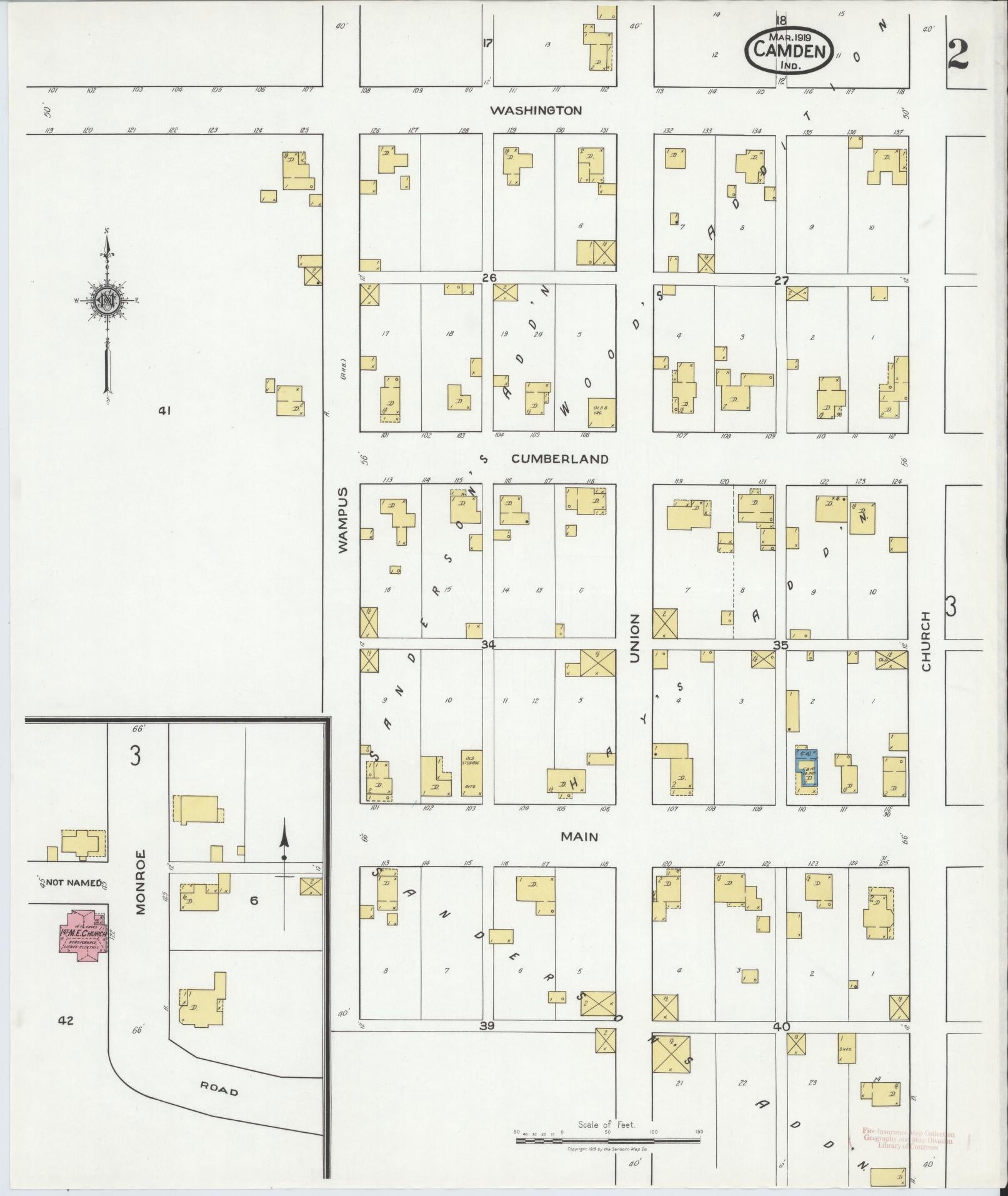 Sanborn Fire Insurance Map from Camden, Carroll County, Indiana (1919), Sheet #0002 - Historic Sanborn Fire Insurance Map Print, vintage old map wall art, antique decor, genealogy gift, Indiana Indiana map