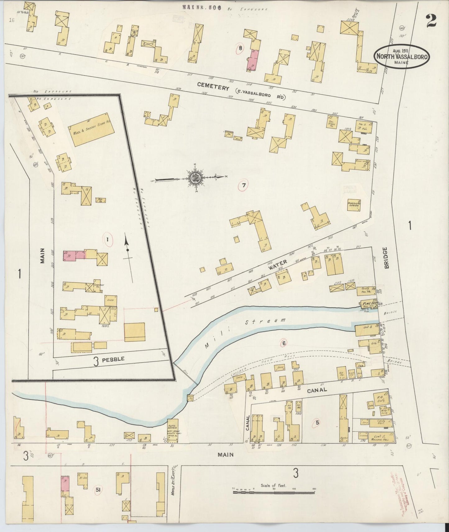 Sanborn Fire Insurance Map from North Vassalboro, Kennebec County, Maine (1927), Sheet #0002 - Complete Map Set gallery image, historic Sanborn map, vintage wall art, Maine Maine