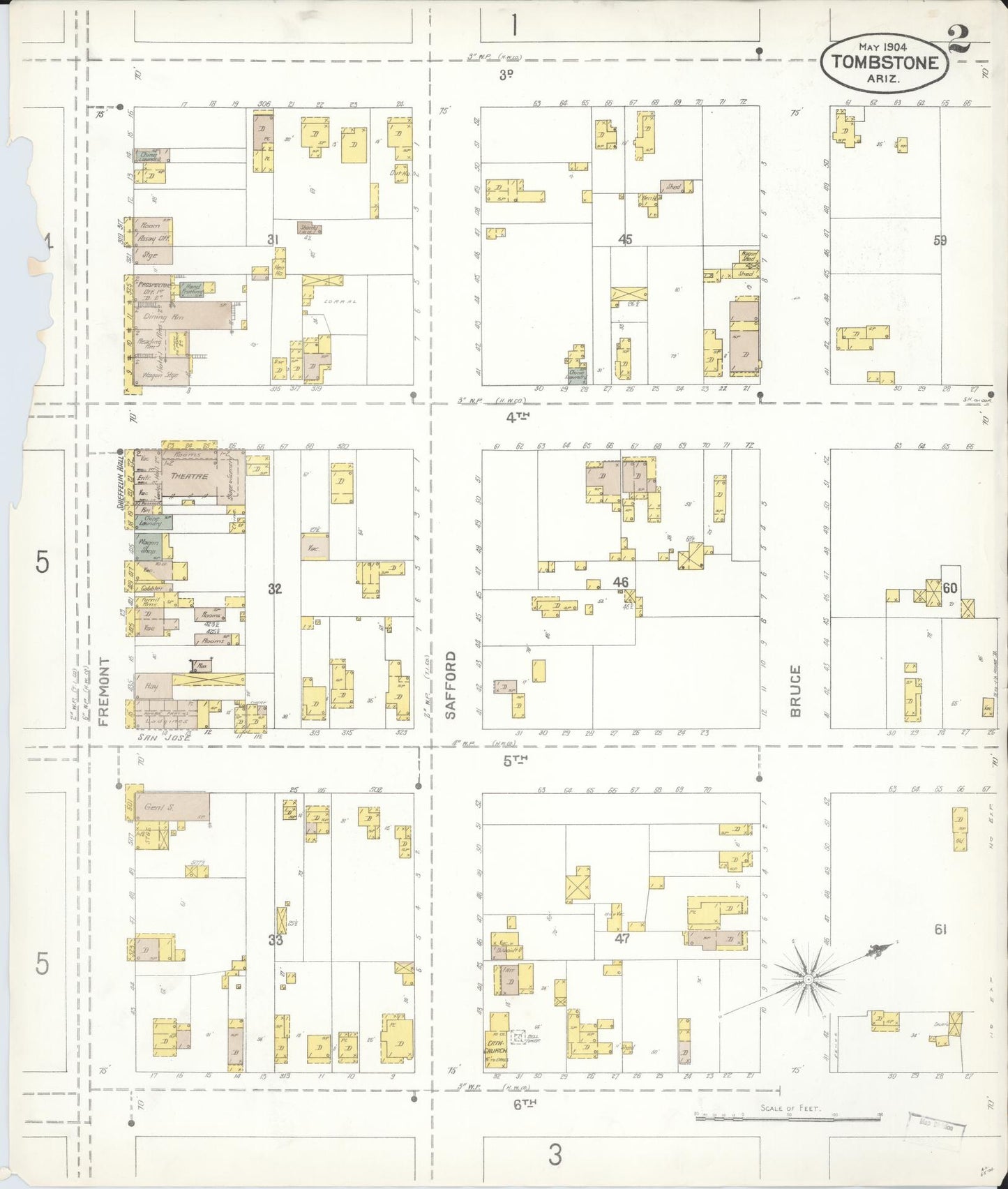Sanborn Fire Insurance Map from Tombstone, Cochise County, Arizona (1904), Sheet #0002 - Complete Map Set gallery image, historic Sanborn map, vintage wall art, Arizona Arizona