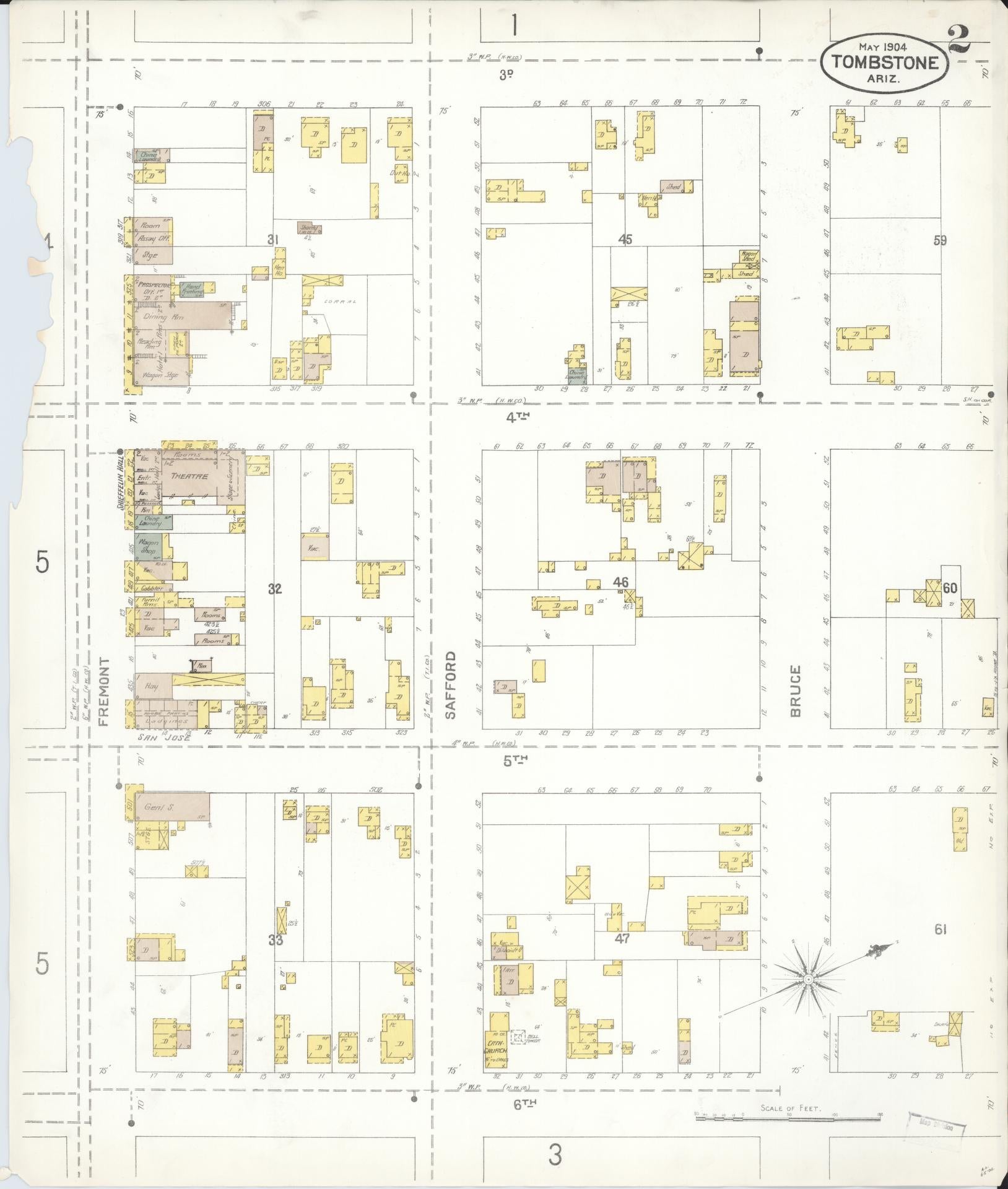 Sanborn Fire Insurance Map from Tombstone, Cochise County, Arizona (1904), Sheet #0002 - Complete Map Set gallery image, historic Sanborn map, vintage wall art, Arizona Arizona