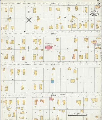 Sanborn Fire Insurance Map from Menasha, Winnebago County, Wisconsin (1906), Sheet #0006 - Historic Sanborn Fire Insurance Map Print, vintage old map wall art, antique decor, genealogy gift, Wisconsin Wisconsin map