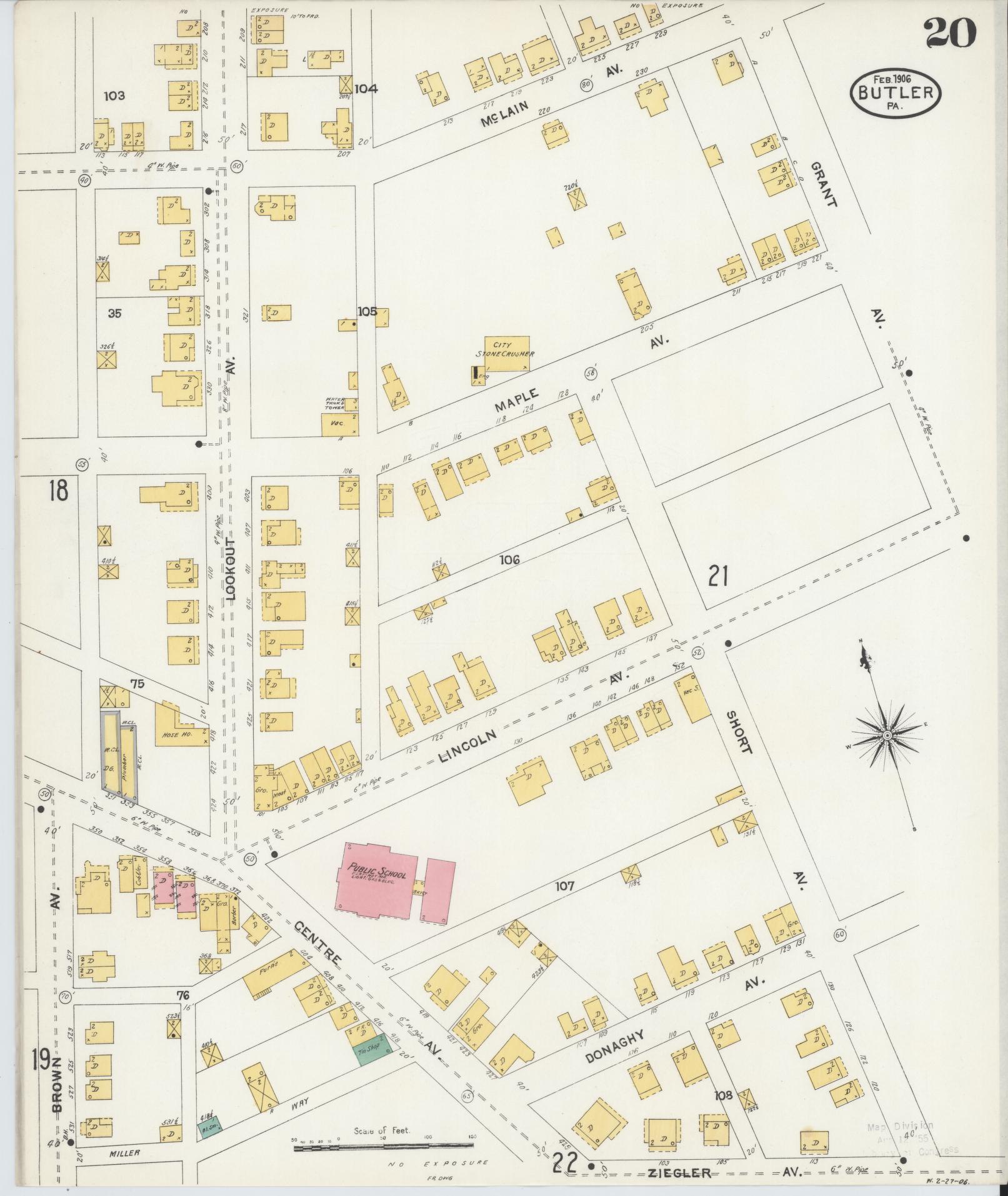 Sanborn Fire Insurance Map from Butler, Butler County, Pennsylvania (1906), Sheet #0020 - Historic Sanborn Fire Insurance Map Print, vintage old map wall art, antique decor, genealogy gift, Pennsylvania Pennsylvania map