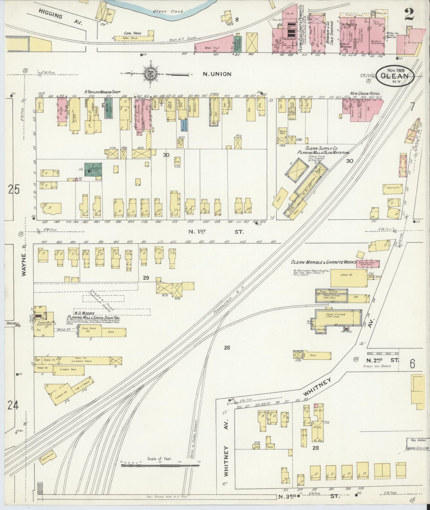 Sanborn Fire Insurance Map from Olean, Cattaraugus County, New York (1909), Sheet #0002 - Complete Map Set gallery image, historic Sanborn map, vintage wall art, New York New York