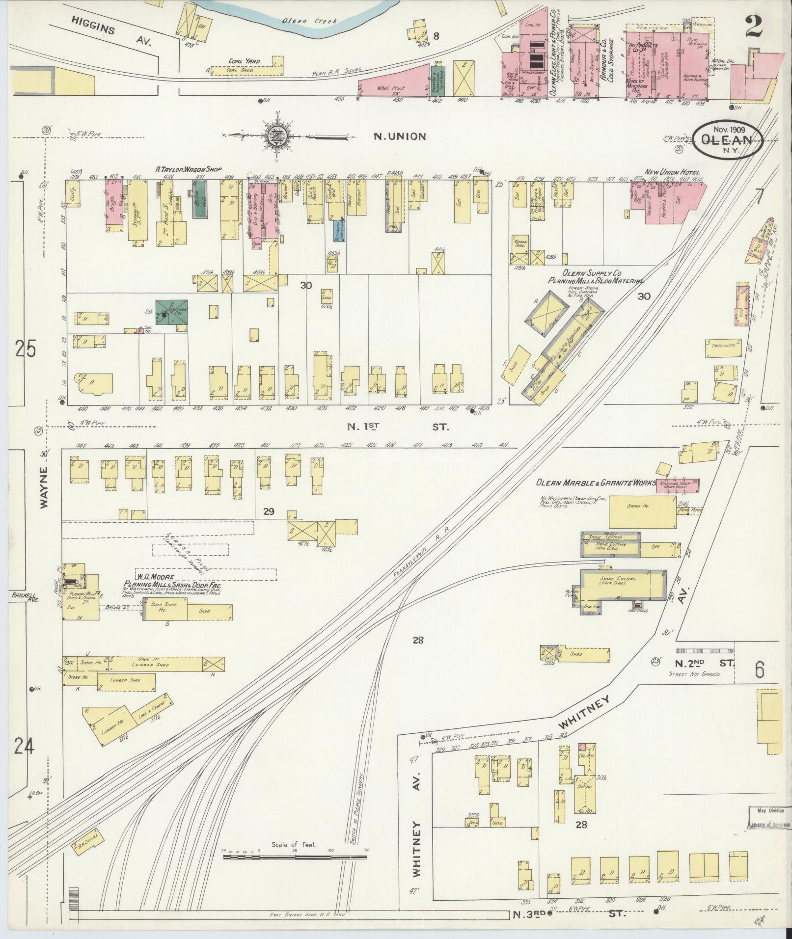 Sanborn Fire Insurance Map from Olean, Cattaraugus County, New York (1909), Sheet #0002 - Complete Map Set gallery image, historic Sanborn map, vintage wall art, New York New York