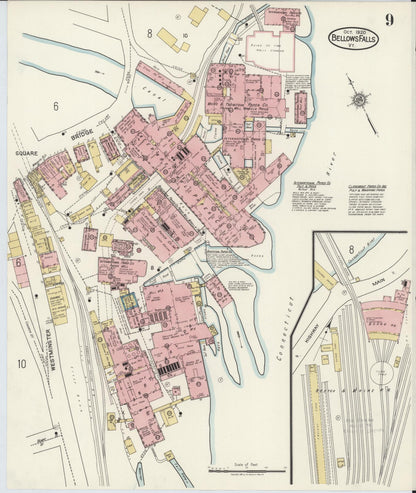 Sanborn Fire Insurance Map from Bellows Falls, Windham County, Vermont (1920), Sheet #0009 - Complete Map Set gallery image, historic Sanborn map, vintage wall art, Vermont Vermont