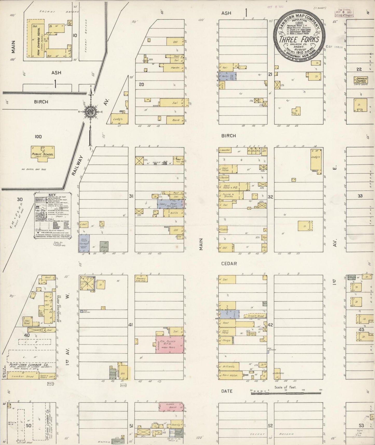 Sanborn Fire Insurance Map from Three Forks, Gallatin County, Montana (1910), Sheet #0001 - Historic Sanborn Fire Insurance Map Print, vintage old map wall art, antique decor, genealogy gift, Montana Montana map
