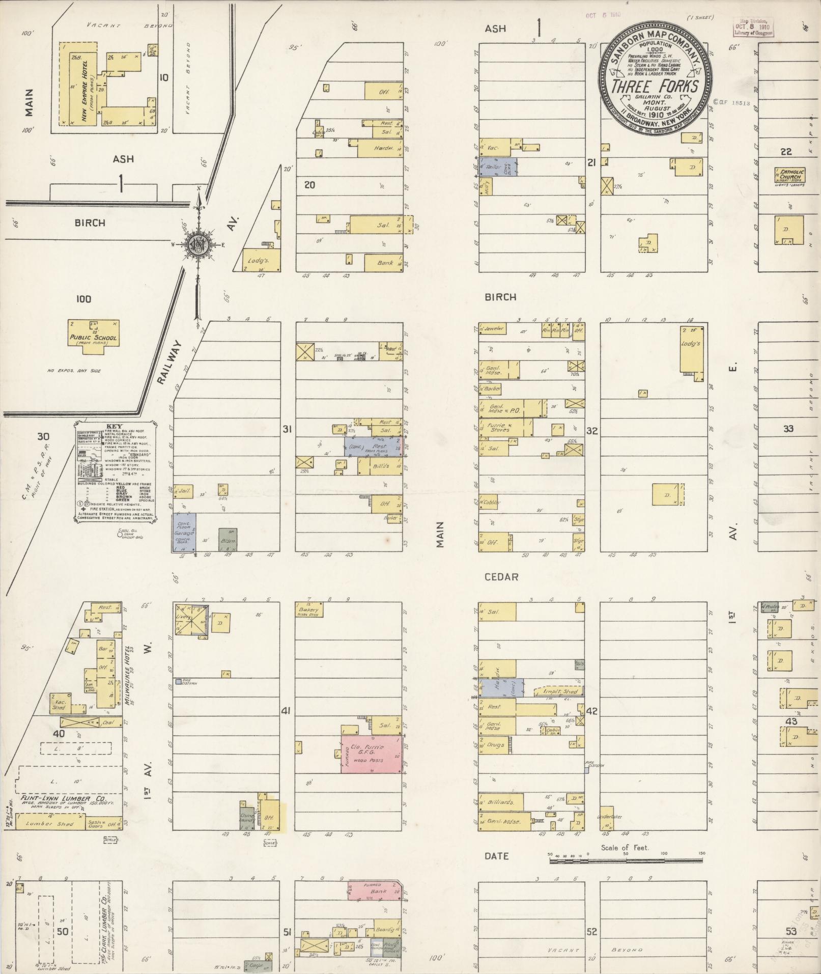Sanborn Fire Insurance Map from Three Forks, Gallatin County, Montana (1910), Sheet #0001 - Historic Sanborn Fire Insurance Map Print, vintage old map wall art, antique decor, genealogy gift, Montana Montana map