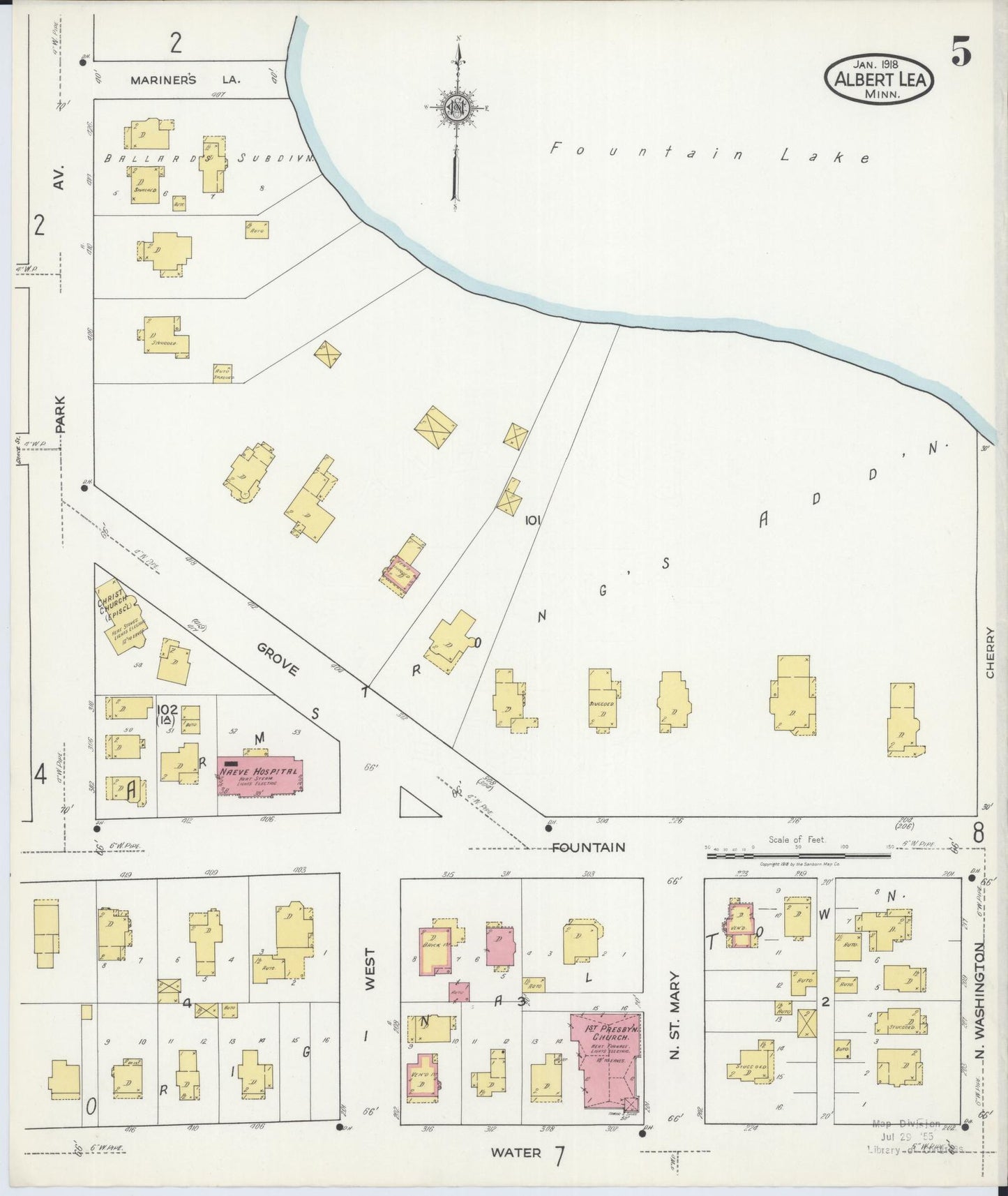 Sanborn Fire Insurance Map from Albert Lea, Freeborn County, Minnesota (1918), Sheet #0005 - Historic Sanborn Fire Insurance Map Print, vintage old map wall art, antique decor, genealogy gift, Minnesota Minnesota map