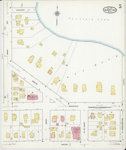 Sanborn Fire Insurance Map from Albert Lea, Freeborn County, Minnesota (1918), Sheet #0005 - Historic Sanborn Fire Insurance Map Print, vintage old map wall art, antique decor, genealogy gift, Minnesota Minnesota map