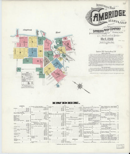 Sanborn Fire Insurance Map from Cambridge, Dorchester County, Maryland (1911), Sheet #0001 - Complete Map Set gallery image, historic Sanborn map, vintage wall art, Maryland Maryland