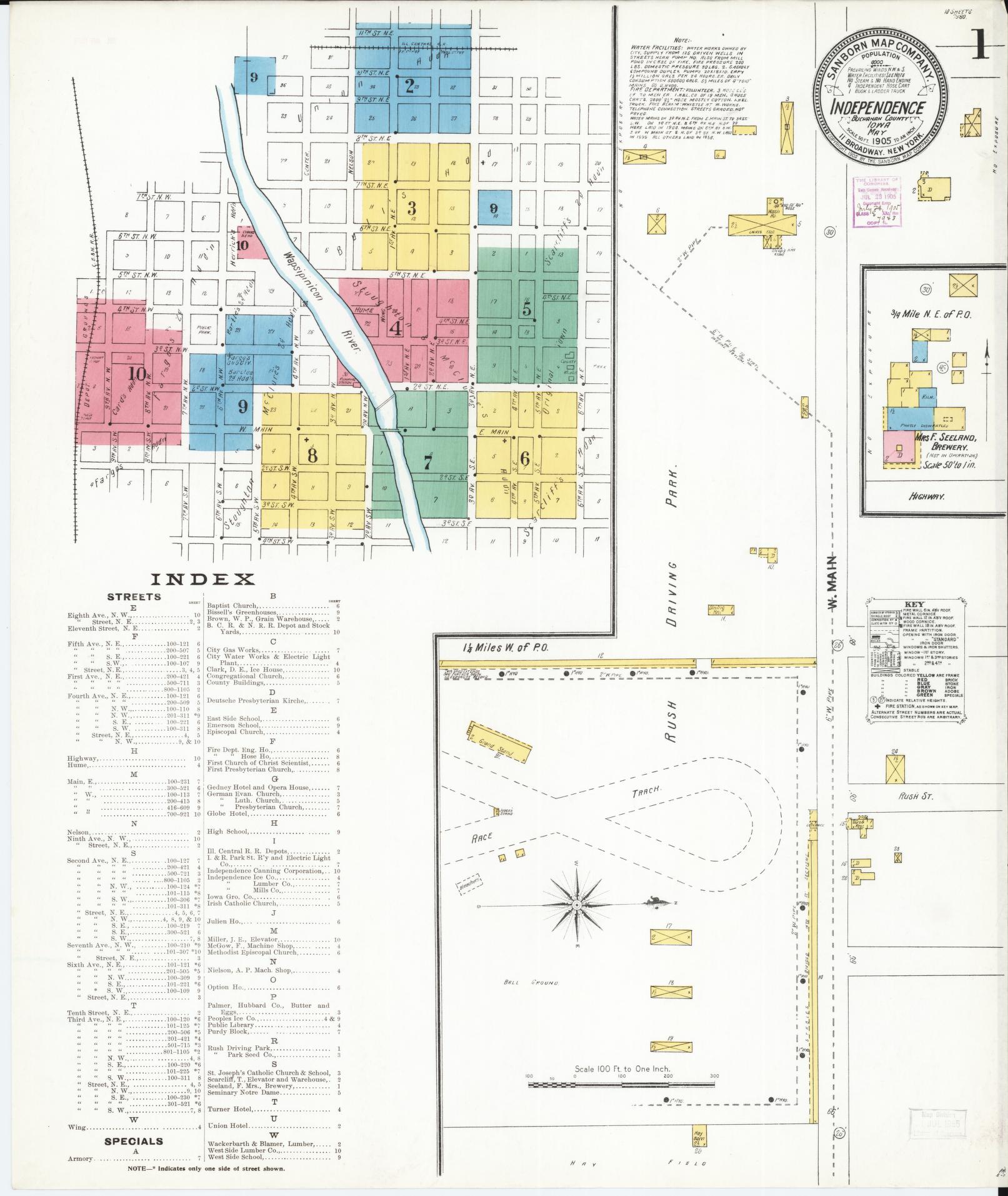 Sanborn Fire Insurance Map from Independence, Buchanan County, Iowa (1905), Sheet #0001 - Historic Sanborn Fire Insurance Map Print, vintage old map wall art