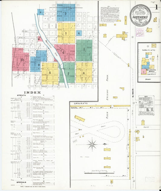 Sanborn Fire Insurance Map from Independence, Buchanan County, Iowa (1905), Sheet #0001 - Historic Sanborn Fire Insurance Map Print, vintage old map wall art