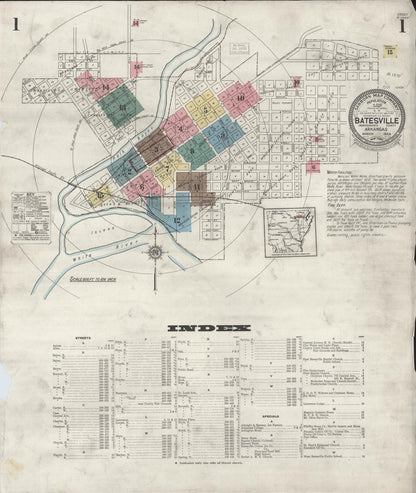 Sanborn Fire Insurance Map from Batesville, Independence County, Arkansas (1923), Sheet #0001 - Complete Map Set gallery image, historic Sanborn map, vintage wall art, Arkansas Arkansas