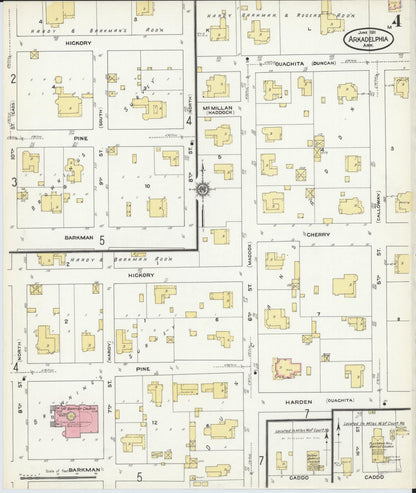 Sanborn Fire Insurance Map from Arkadelphia, Clark County, Arkansas (1911), Sheet #0004 - Complete Map Set gallery image, historic Sanborn map, vintage wall art, Arkansas Arkansas
