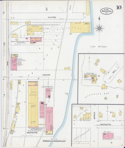 Sanborn Fire Insurance Map from Waukegan, Lake County, Illinois (1906), Sheet #0010 - Complete Map Set gallery image, historic Sanborn map, vintage wall art, Illinois Illinois