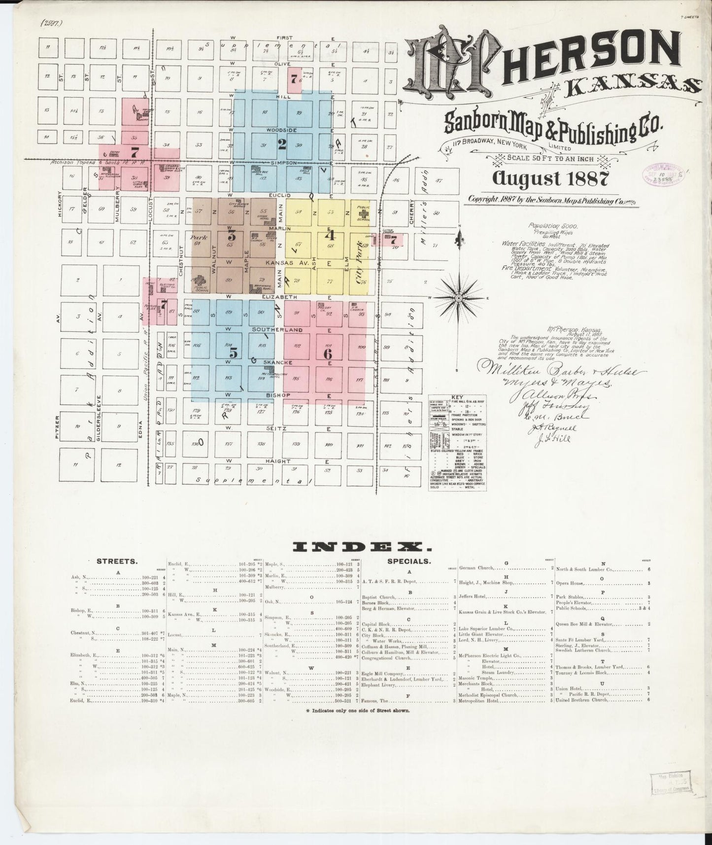 Sanborn Fire Insurance Map from Mcpherson, Mcpherson County, Kansas (1887), Sheet #0001 - Historic Sanborn Fire Insurance Map Print, vintage old map wall art, antique decor, genealogy gift, Kansas Kansas map
