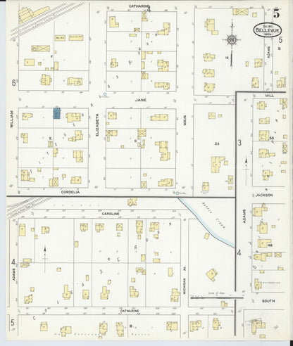 Sanborn Fire Insurance Map from Bellevue, Eaton County, Michigan (1911), Sheet #0005 - Historic Sanborn Fire Insurance Map Print, vintage old map wall art, antique decor, genealogy gift, Michigan Michigan map
