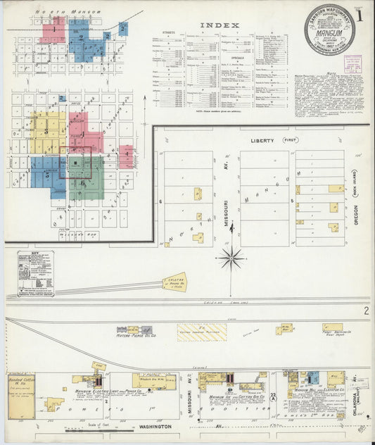 Sanborn Fire Insurance Map from Mangum, Greer County, Oklahoma (1907), Sheet #0001 - Historic Sanborn Fire Insurance Map Print, vintage old map wall art, antique decor, genealogy gift, Oklahoma Oklahoma map