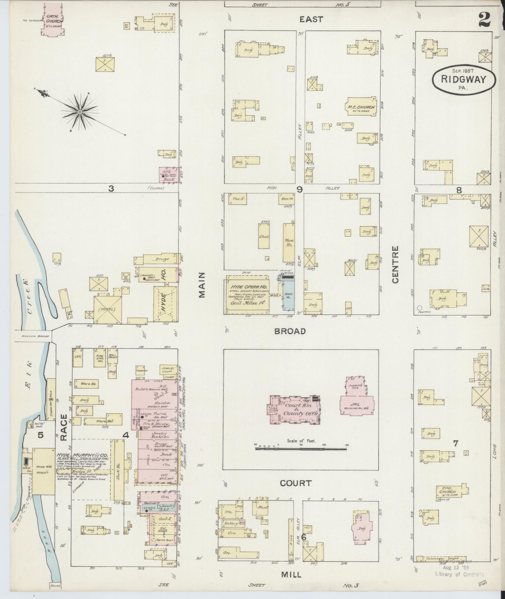 Sanborn Fire Insurance Map from Ridgway, Elk County, Pennsylvania (1887), Sheet #0002 - Complete Map Set gallery image, historic Sanborn map, vintage wall art, Pennsylvania Pennsylvania
