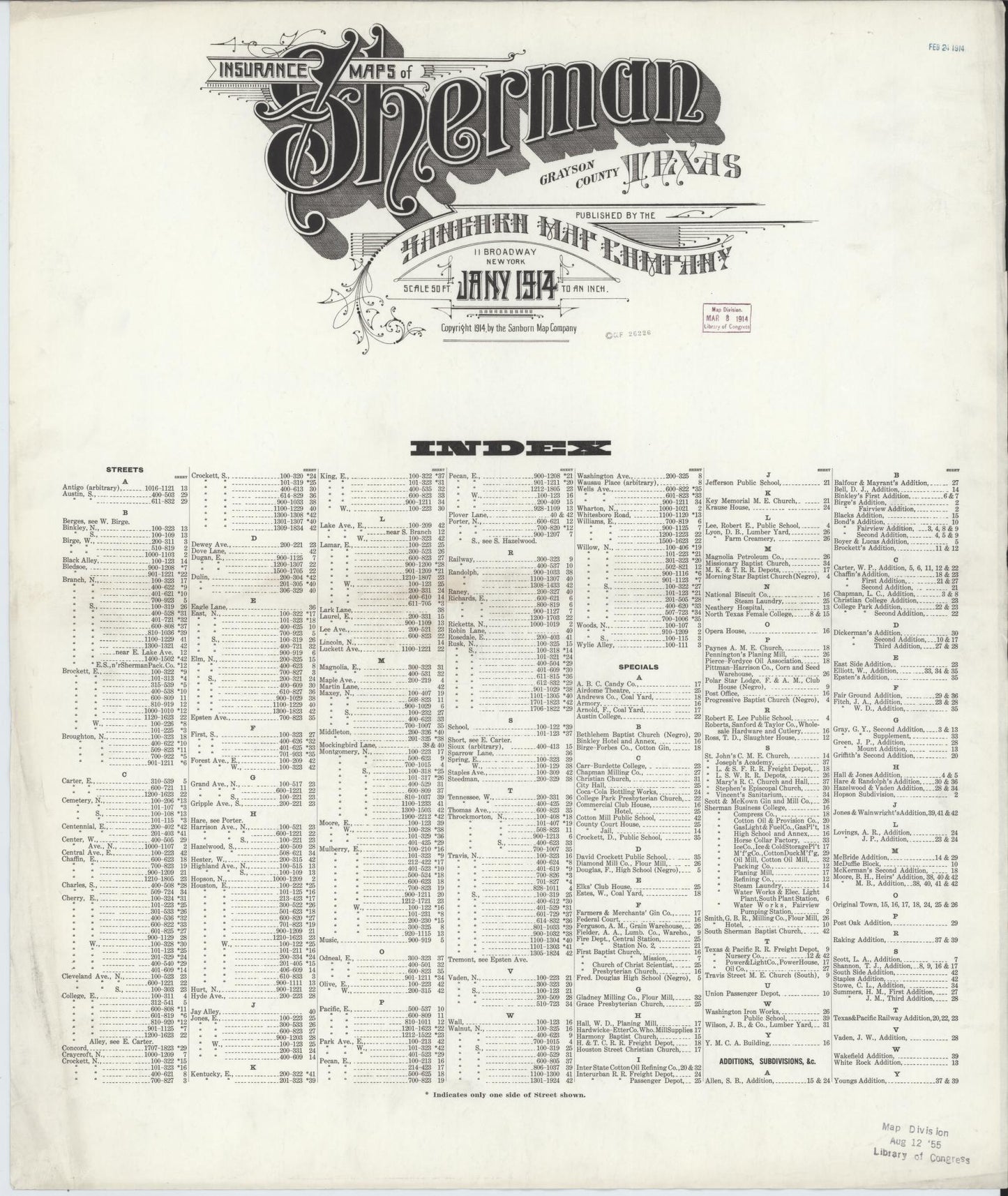 Sanborn Fire Insurance Map from Sherman, Grayson County, Texas. (1914) – Historic Sanborn Fire Insurance Map Print