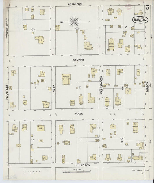 Sanborn Fire Insurance Map from Bonham, Fannin County, Texas (1888), Sheet #0005 - Historic Sanborn Fire Insurance Map Print, vintage old map wall art, antique decor, genealogy gift, Texas Texas map