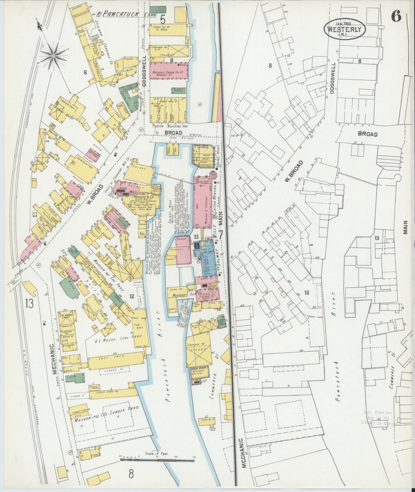 Sanborn Fire Insurance Map from Westerly, Washington County, Rhode Island (1902), Sheet #0006 - Complete Map Set gallery image, historic Sanborn map, vintage wall art, Rhode Island Rhode Island