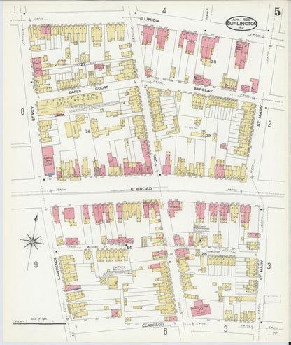 Sanborn Fire Insurance Map from Burlington, Burlington County, New Jersey (1908), Sheet #0004 - Complete Map Set gallery image, historic Sanborn map, vintage wall art, New Jersey New Jersey
