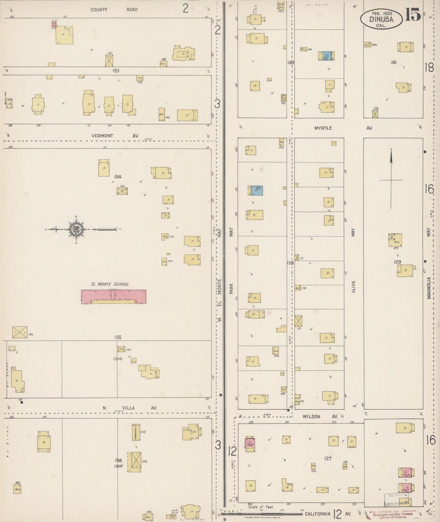 Sanborn Fire Insurance Map from Dinuba, Tulare County, California (1920), Sheet #0015 - Complete Map Set gallery image, historic Sanborn map, vintage wall art, California California