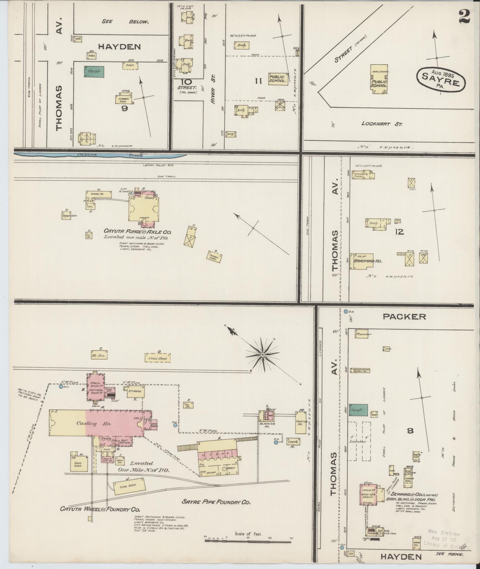 Sanborn Fire Insurance Map from Sayre, Bradford County, Pennsylvania (1885), Sheet #0002 - Complete Map Set gallery image, historic Sanborn map, vintage wall art, Pennsylvania Pennsylvania