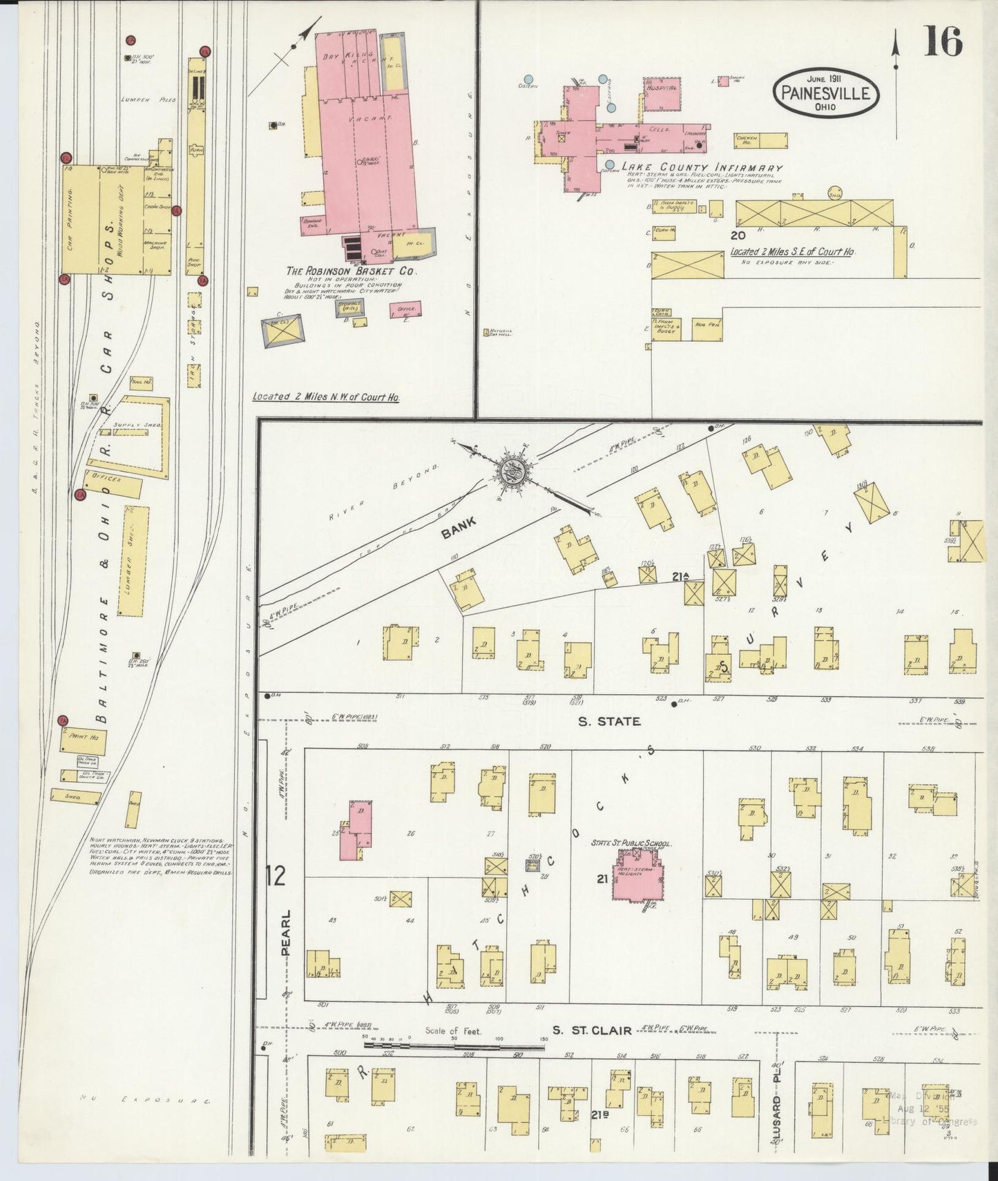 Sanborn Fire Insurance Map from Painesville, Lake County, Ohio (1911), Sheet #0016 - Historic Sanborn Fire Insurance Map Print, vintage old map wall art, antique decor, genealogy gift, Ohio Ohio map