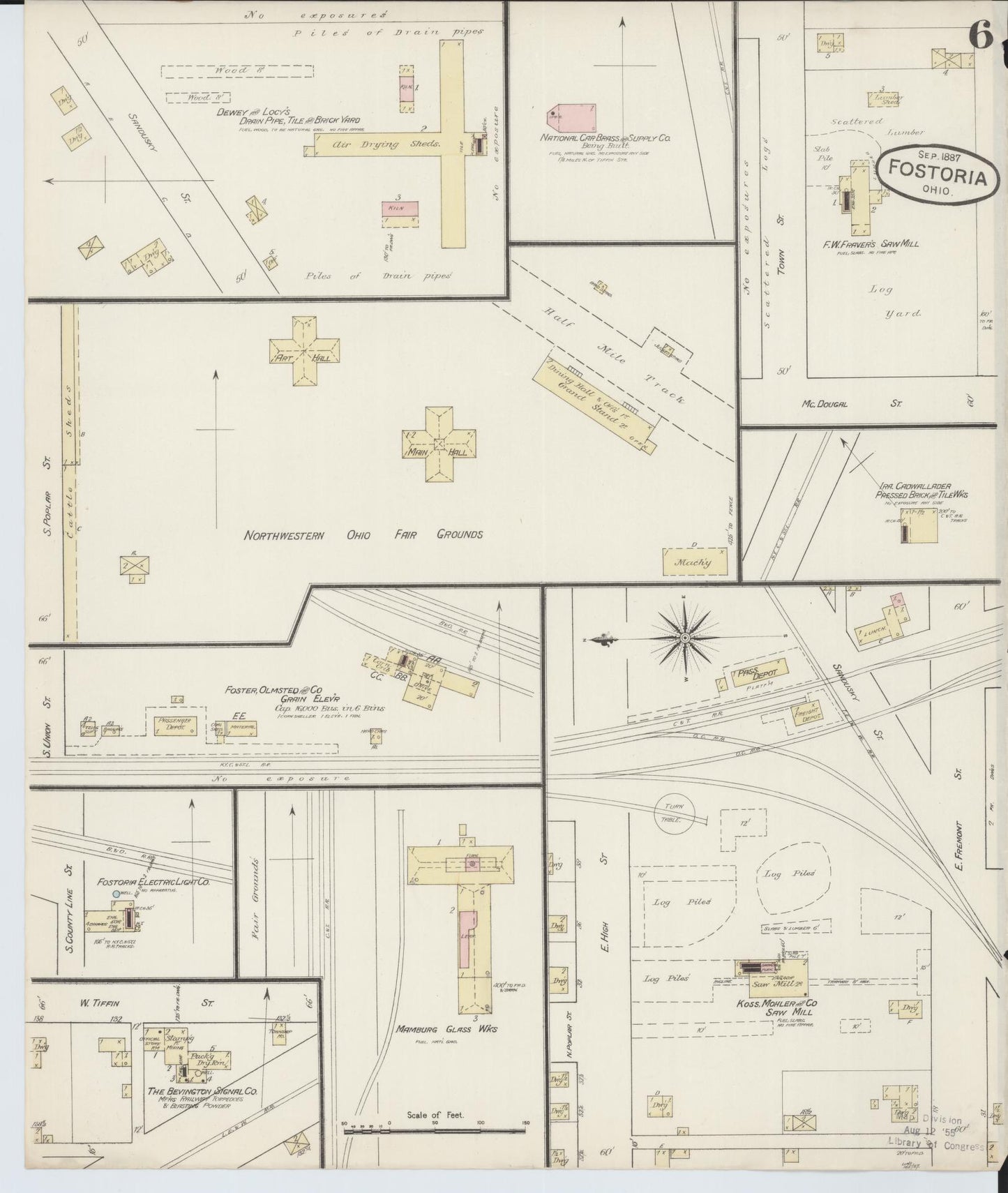 Sanborn Fire Insurance Map from Fostoria, Seneca, Hancock, And Wood Counties, Ohio (1887), Sheet #0006 - Historic Sanborn Fire Insurance Map Print, vintage old map wall art, antique decor, genealogy gift, Ohio Ohio map