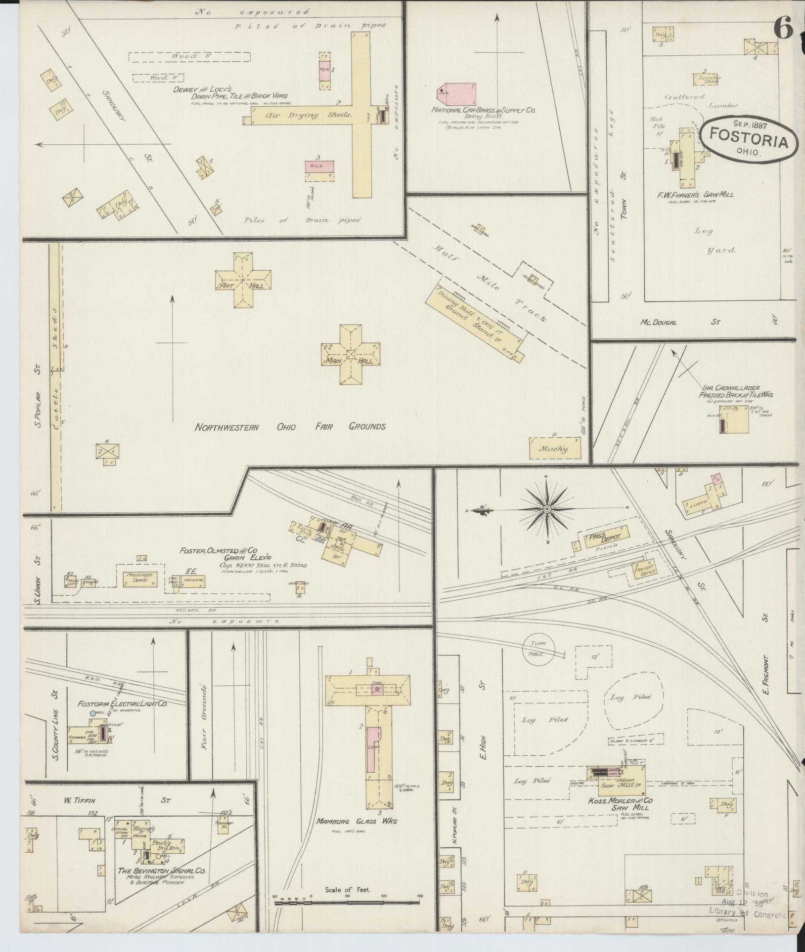 Sanborn Fire Insurance Map from Fostoria, Seneca, Hancock, And Wood Counties, Ohio (1887), Sheet #0006 - Historic Sanborn Fire Insurance Map Print, vintage old map wall art, antique decor, genealogy gift, Ohio Ohio map