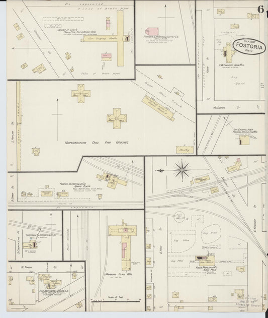 Sanborn Fire Insurance Map from Fostoria, Seneca, Hancock, And Wood Counties, Ohio (1887), Sheet #0006 - Historic Sanborn Fire Insurance Map Print, vintage old map wall art, antique decor, genealogy gift, Ohio Ohio map